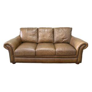 Brown Leather Sofa with Flared Arms