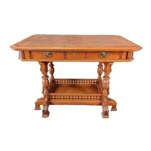 Eastlake Walnut Leather Top Center Table with Gallery Base