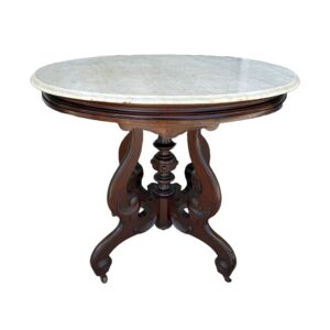 19th Century Solid Walnut Oval Marble Top Accent Table