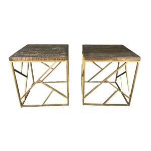 Pair of Crestview Bengal Manor Burnished Ebony Crazy Cut Iron End Tables