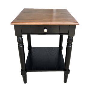 Black One-Drawer Side Table with Oak Top