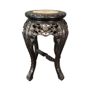 Heavily Carved Asian Plant Stand with Pink Marble Top