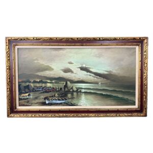 Vintage 1960s Oil on Canvas of Moonlit Beach