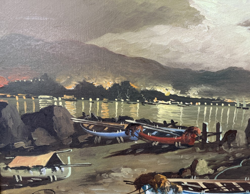 Vintage 1960s Oil on Canvas of Moonlit Beach Vintage 1960s Oil on Canvas of Moonlit Beach