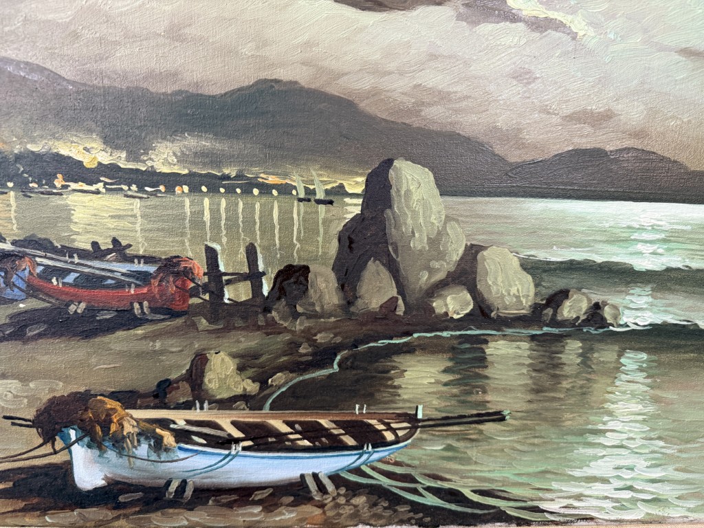 Vintage 1960s Oil on Canvas of Moonlit Beach Vintage 1960s Oil on Canvas of Moonlit Beach