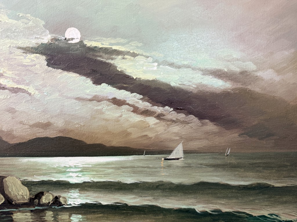Vintage 1960s Oil on Canvas of Moonlit Beach Vintage 1960s Oil on Canvas of Moonlit Beach