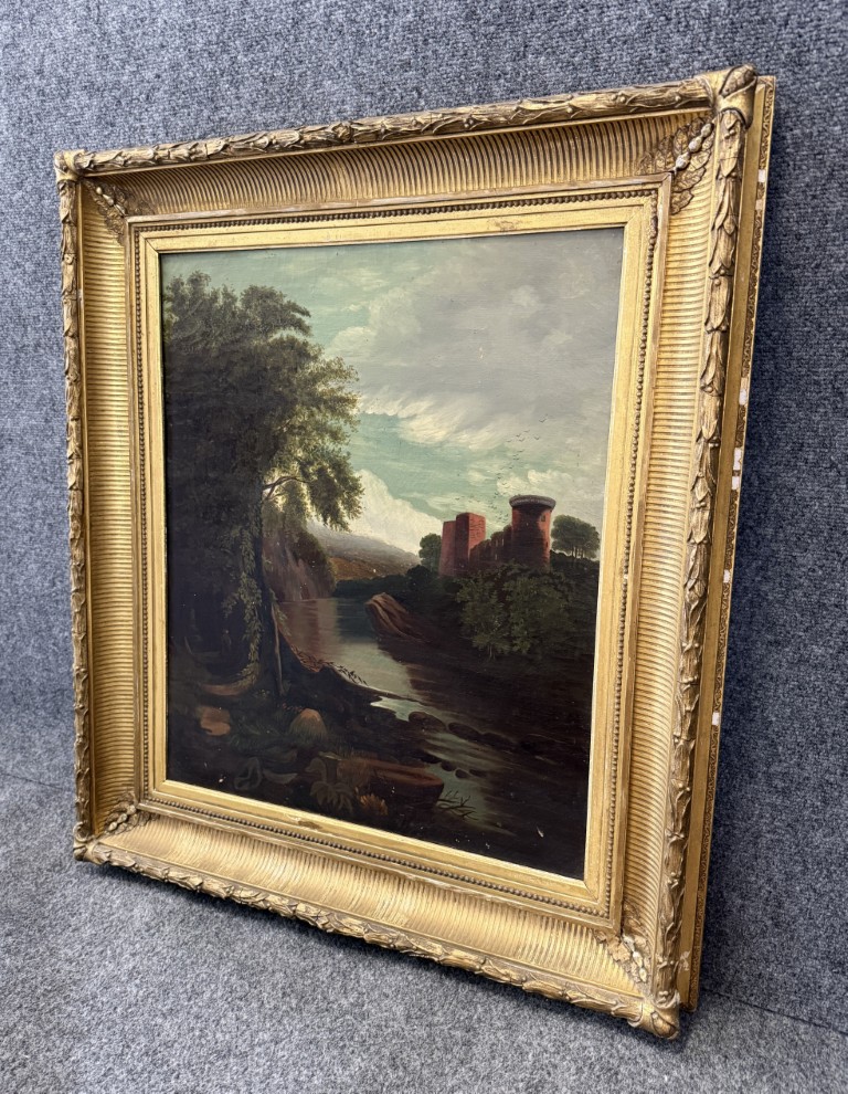 Antique c1875 River Landscape Oil on Canvas Antique c1875 River Landscape Oil on Canvas