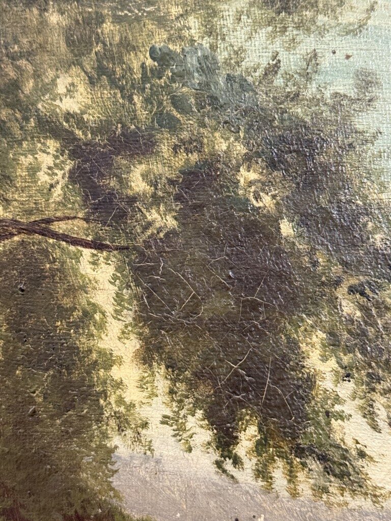 Antique c1875 River Landscape Oil on Canvas Antique c1875 River Landscape Oil on Canvas