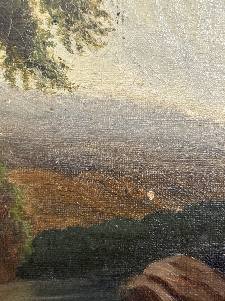 A1876 (9) Antique c1875 River Landscape Oil on Canvas