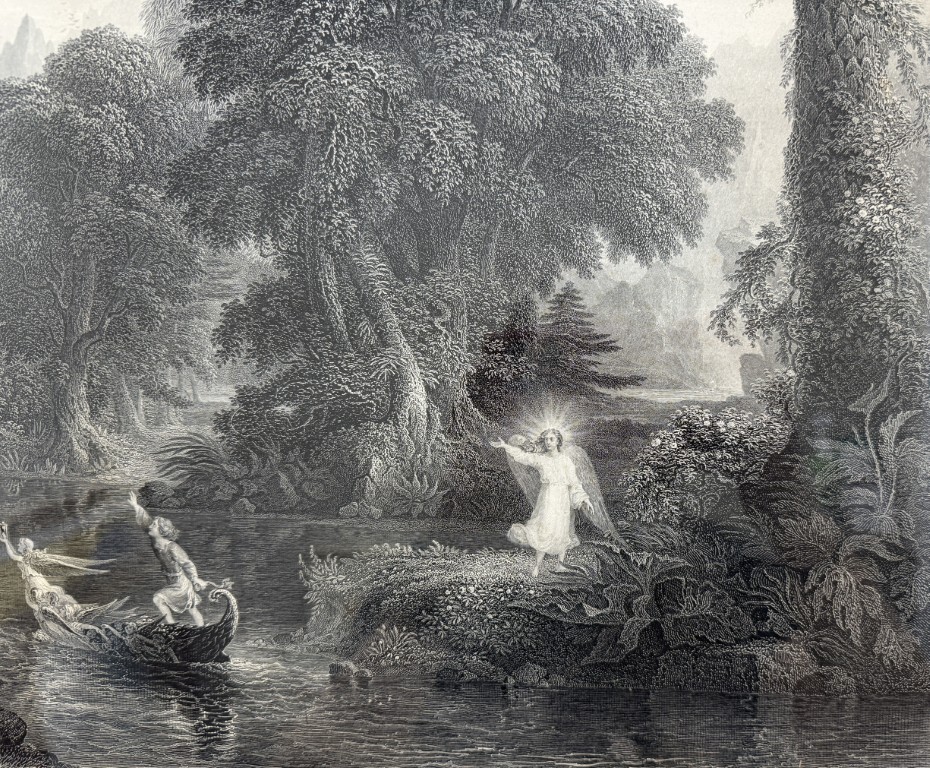 Antique c1855 Engraving of Thomas Cole's "The Voyage of Life: Youth" Antique c1855 Engraving of Thomas Cole's "The Voyage of Life: Youth"