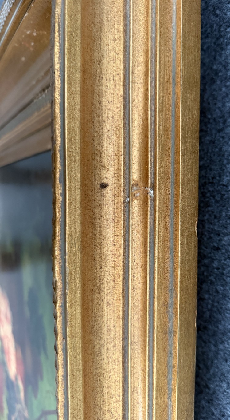 Large Still Life Oil on Canvas with Fruit and Flowers in Deepwell Frame Large Still Life Oil on Canvas with Fruit and Flowers in Deepwell Frame