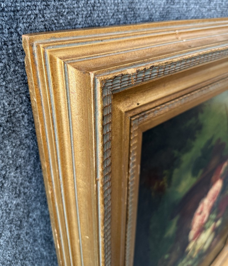 Large Still Life Oil on Canvas with Fruit and Flowers in Deepwell Frame Large Still Life Oil on Canvas with Fruit and Flowers in Deepwell Frame