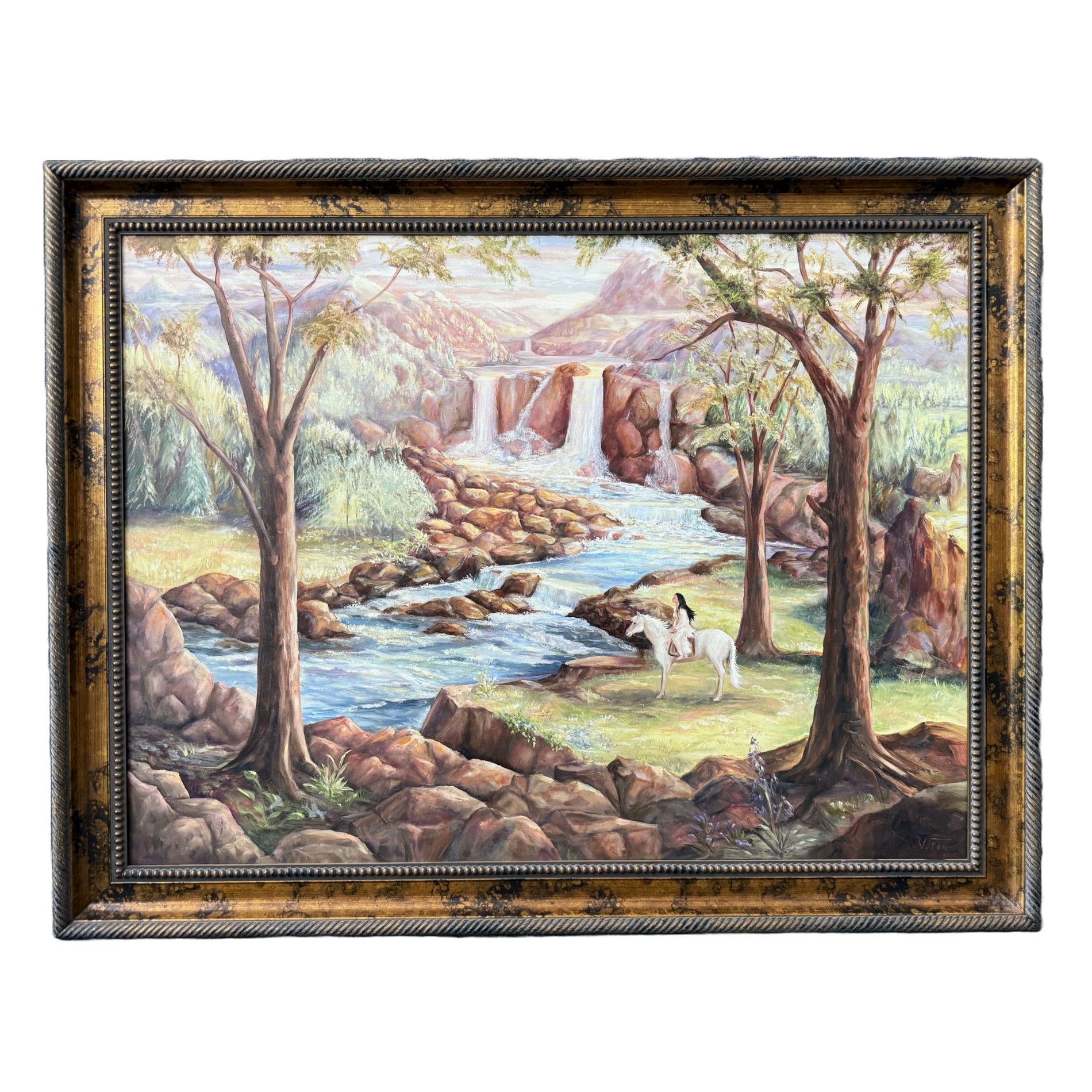 "The Way It Was" Oil on Canvas of Waterfall Landscape by V. Fox "The Way It Was" Oil on Canvas of Waterfall Landscape by V. Fox