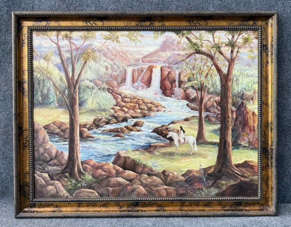 "The Way It Was" Oil on Canvas of Waterfall Landscape by V. Fox "The Way It Was" Oil on Canvas of Waterfall Landscape by V. Fox