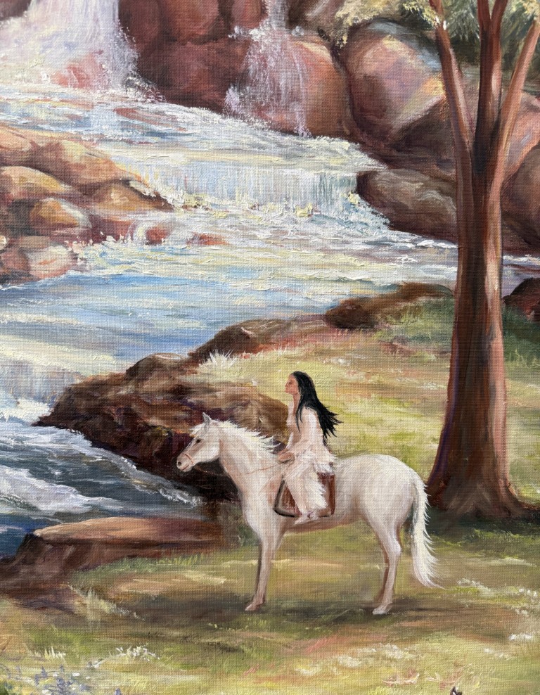 "The Way It Was" Oil on Canvas of Waterfall Landscape by V. Fox "The Way It Was" Oil on Canvas of Waterfall Landscape by V. Fox