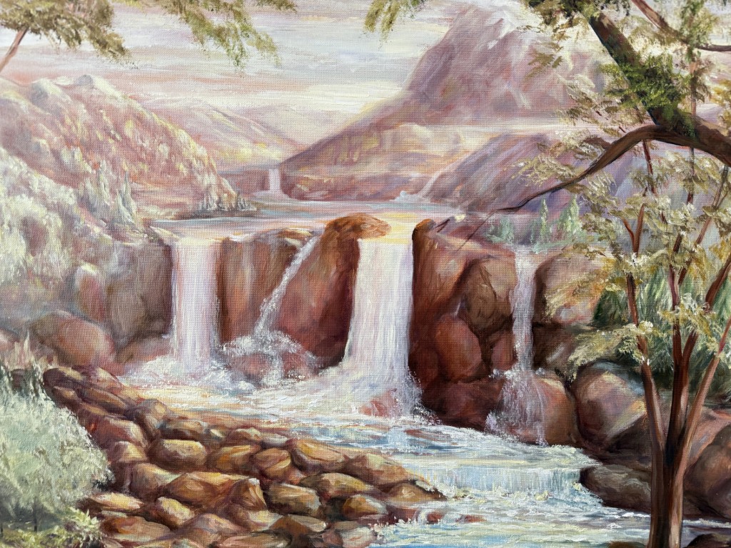 "The Way It Was" Oil on Canvas of Waterfall Landscape by V. Fox "The Way It Was" Oil on Canvas of Waterfall Landscape by V. Fox