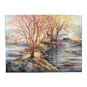 Oil on Canvas of Covered Bridge Signed by V. Fox