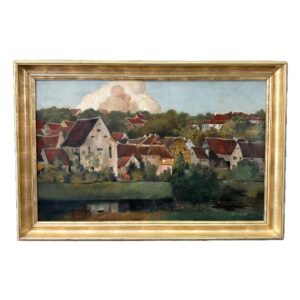 19th Century German Village Scene Oil on Canvas