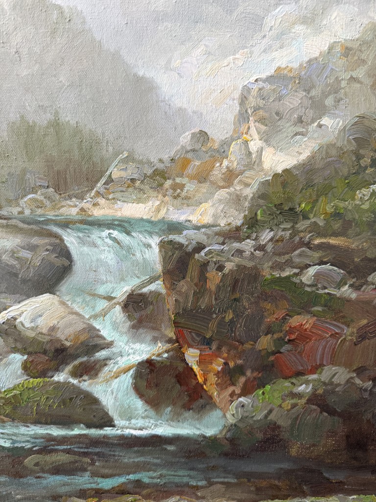 Large Original Tom Crandall River Landscape Oil on Canvas Large Original Tom Crandall River Landscape Oil on Canvas