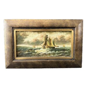 Antique Oil on Board of Clipper Ship at Sea