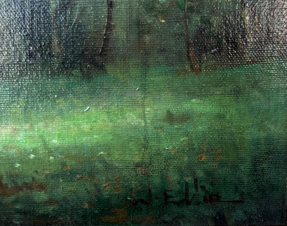 W. Eddie Signed Oil Painting of Figure in Countryside Landscape W. Eddie Signed Oil Painting of Figure in Countryside Landscape