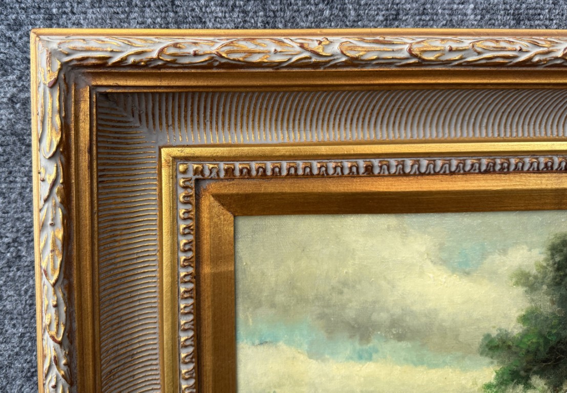 W. Eddie Signed Oil Painting of Figure in Countryside Landscape W. Eddie Signed Oil Painting of Figure in Countryside Landscape