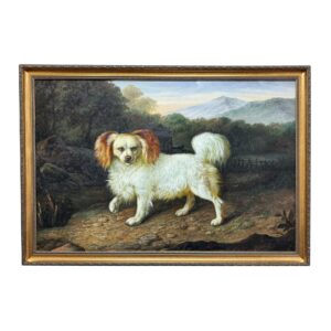 Vintage Oil on Canvas Portrait of Papillon Dog