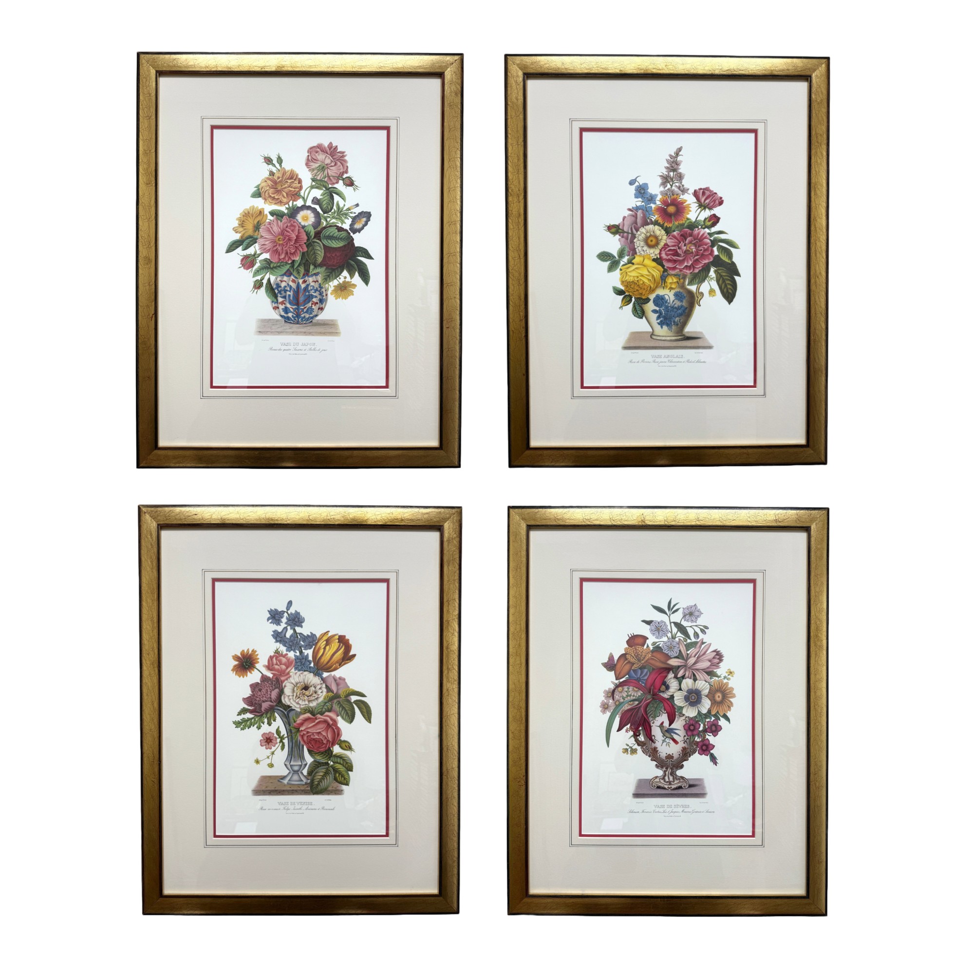 Set of 4 Giclees of Floral Arrangements in Regional Vases Set of 4 Giclees of Floral Arrangements in Regional Vases