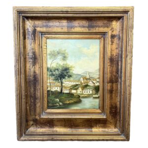 Original Oil on Canvas Riverside Village Landscape Signed Cala