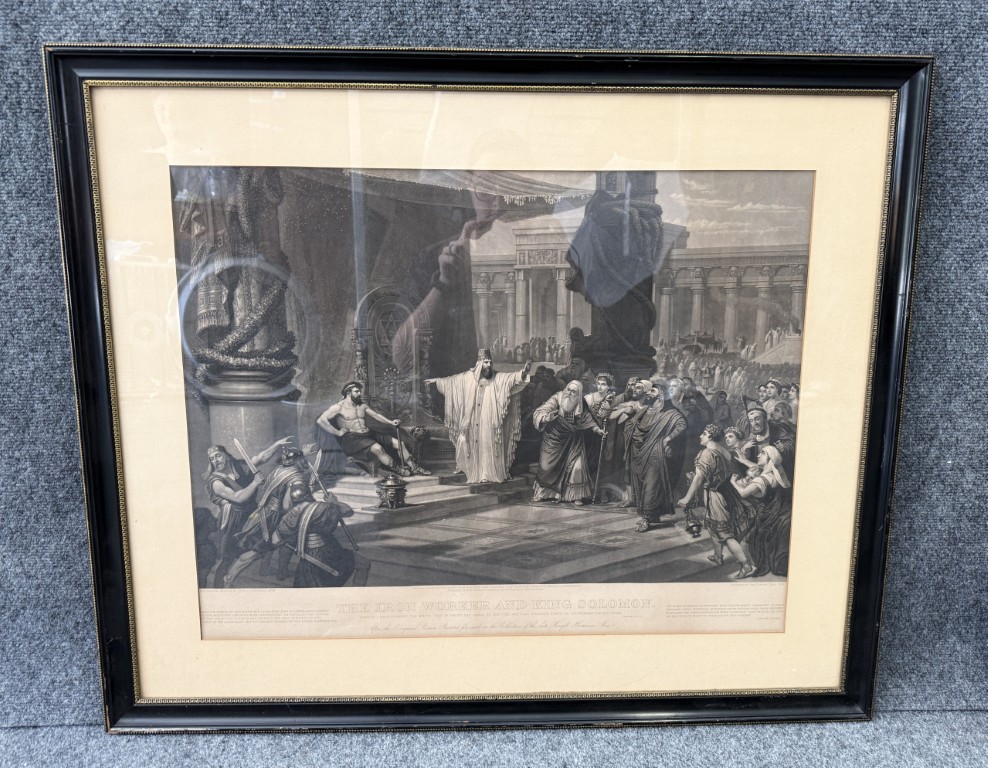 1876 Engraving of "The Iron Worker and King Solomon" by John Sartain after Christian Schuessele 1876 Engraving of "The Iron Worker and King Solomon" by John Sartain after Christian Schuessele