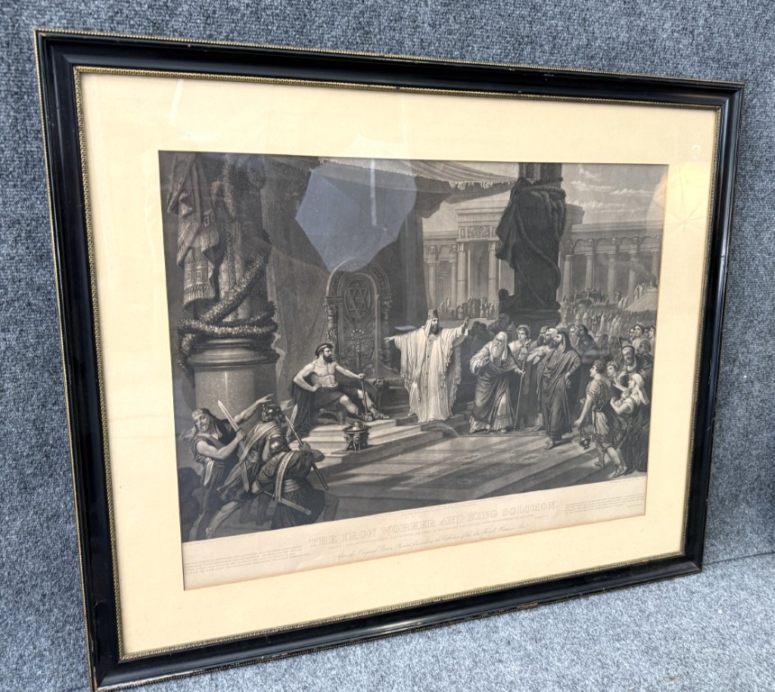 1876 Engraving of "The Iron Worker and King Solomon" by John Sartain after Christian Schuessele 1876 Engraving of "The Iron Worker and King Solomon" by John Sartain after Christian Schuessele