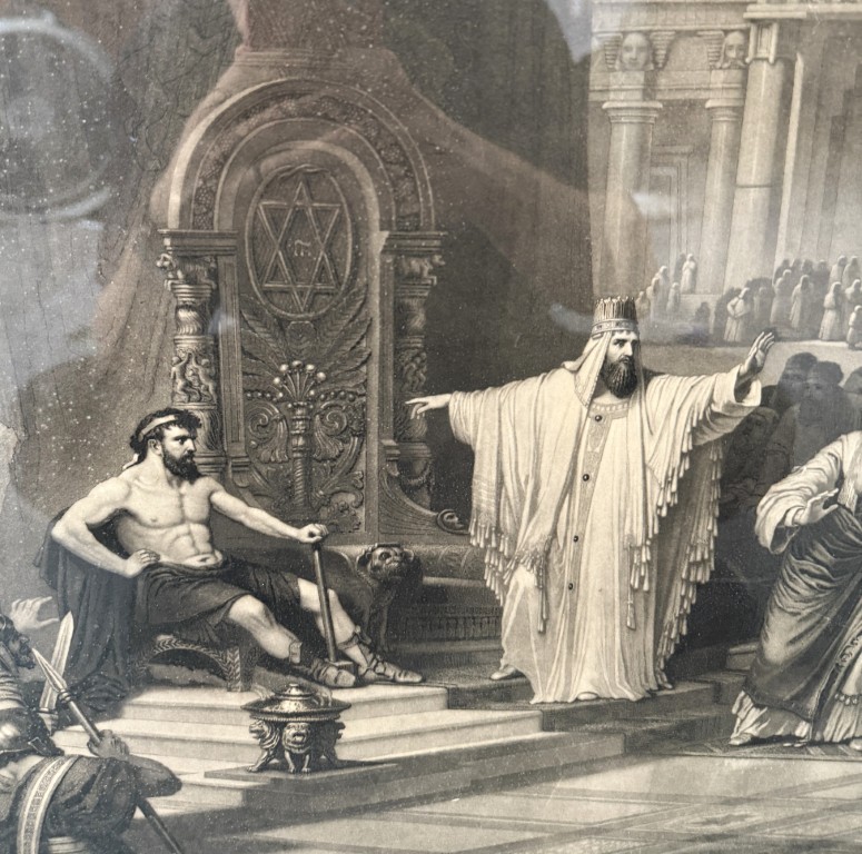 1876 Engraving of "The Iron Worker and King Solomon" by John Sartain after Christian Schuessele 1876 Engraving of "The Iron Worker and King Solomon" by John Sartain after Christian Schuessele