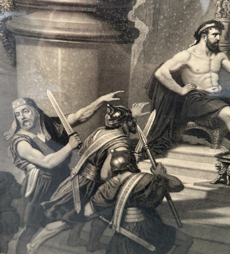 1876 Engraving of "The Iron Worker and King Solomon" by John Sartain after Christian Schuessele 1876 Engraving of "The Iron Worker and King Solomon" by John Sartain after Christian Schuessele