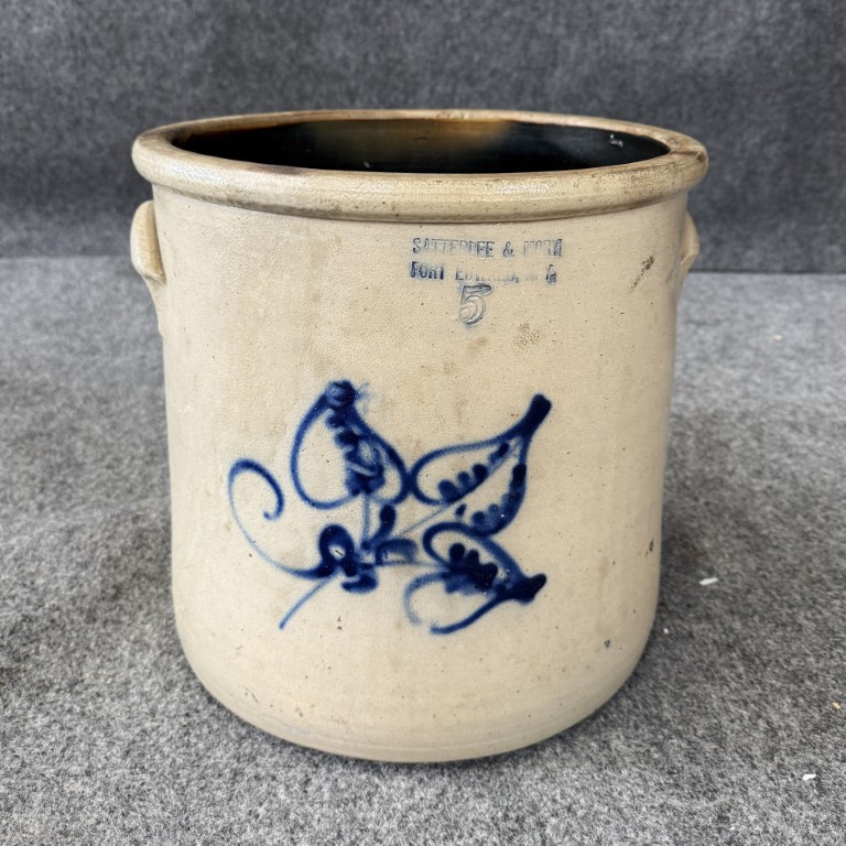 Satterlee & Mory Fort Edward New York 5 Gallon Blue Mark Crock Satterlee & Mory Fort Edward New York 5 Gallon Blue Mark Crock