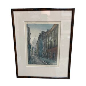 Pencil Signed Colored Etching of Paris 'Rue Le Rustique' Montmartre, Sacre Coeur
