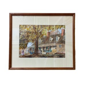 Vintage Signed and Dated Original Watercolor of Farmstead in Fall