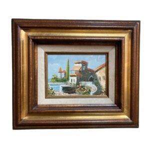 Original Signed Oil on Board Painting of a Mediterranean Villa Coastal Scene