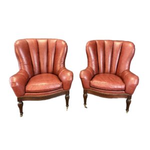 Pair of Vintage Southwood Burgundy Leather Channel Back Chairs