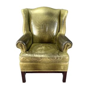 Vintage Hancock & Moore Green Leather Chippendale Wingback Chair