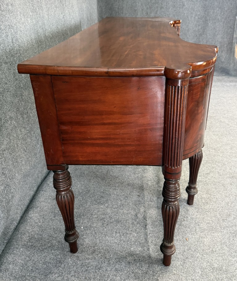 Monumental 18th Century Flamed Mahogany Sheraton Style Sideboard Monumental 18th Century Flamed Mahogany Sheraton Style Sideboard