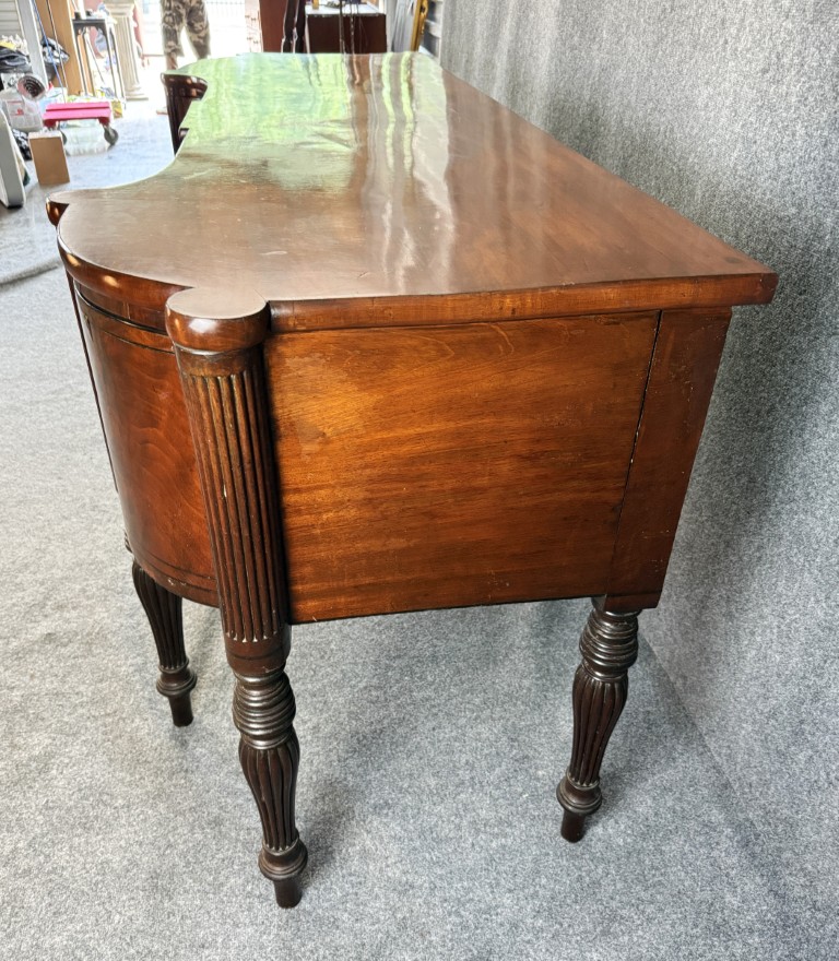 Monumental 18th Century Flamed Mahogany Sheraton Style Sideboard Monumental 18th Century Flamed Mahogany Sheraton Style Sideboard