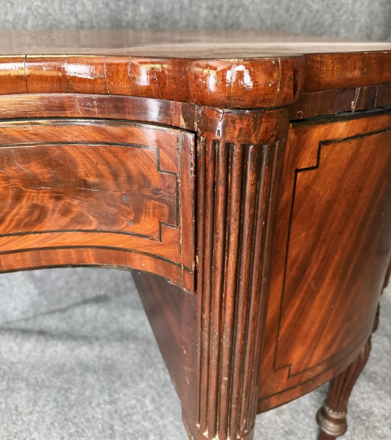 Monumental 18th Century Flamed Mahogany Sheraton Style Sideboard Monumental 18th Century Flamed Mahogany Sheraton Style Sideboard