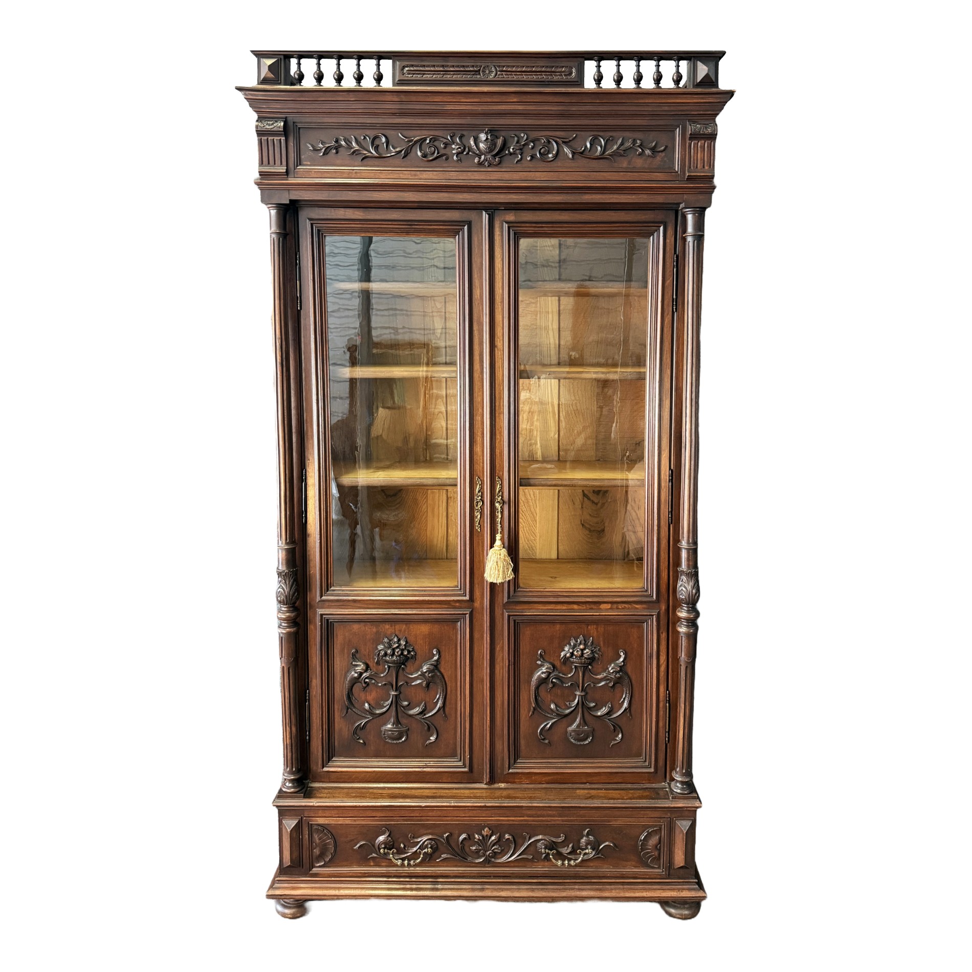 19th Century Solid Mahogany Carved Glass Door Bookcase 19th Century Solid Mahogany Carved Glass Door Bookcase