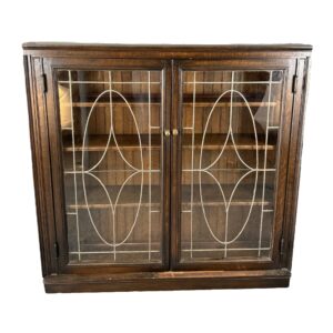 c1900 Two-Door Oak Leaded Glass Bookcase