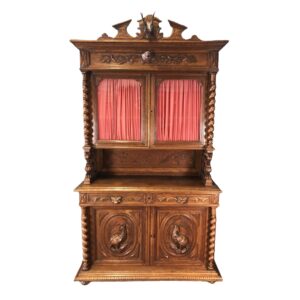 19th Century Carved Oak Court Cupboard with Animal Motifs