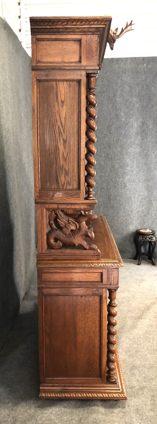 19th Century Carved Oak Court Cupboard with Animal Motifs 19th Century Carved Oak Court Cupboard with Animal Motifs