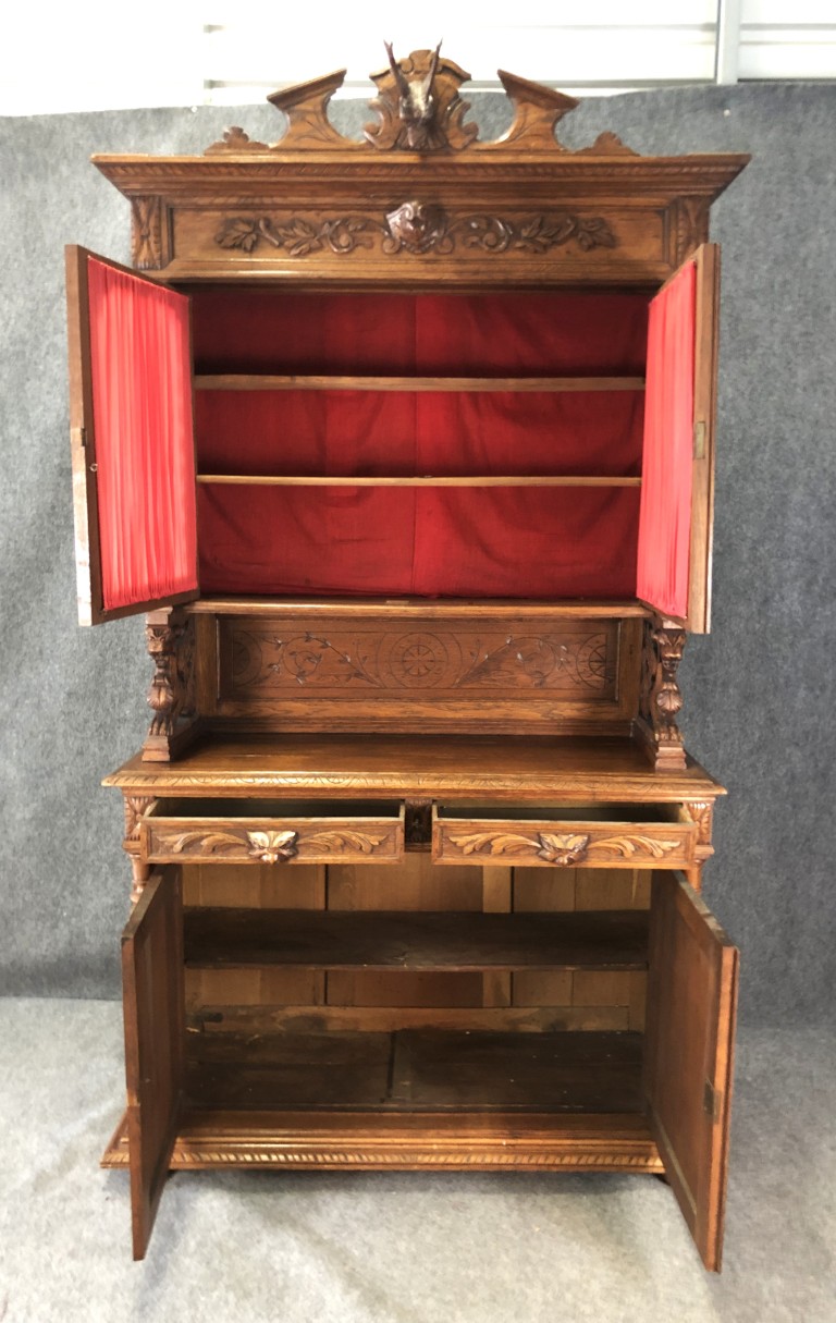 19th Century Carved Oak Court Cupboard with Animal Motifs 19th Century Carved Oak Court Cupboard with Animal Motifs