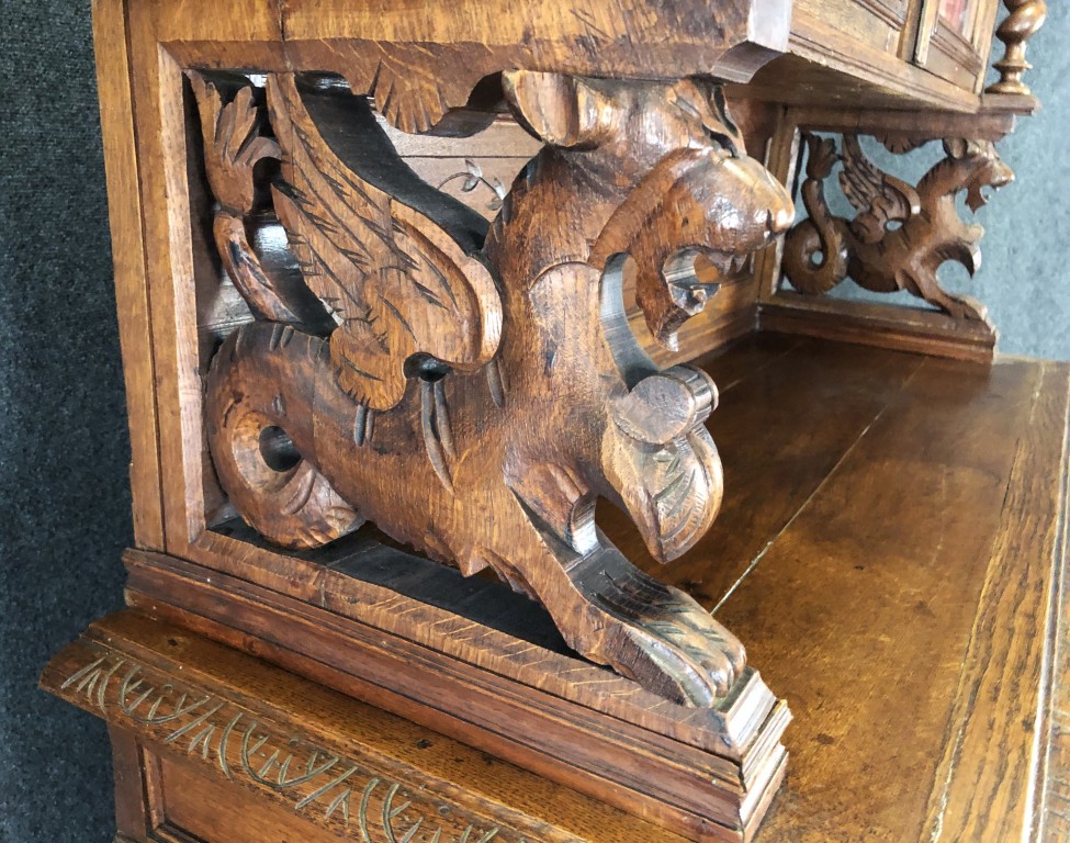 19th Century Carved Oak Court Cupboard with Animal Motifs 19th Century Carved Oak Court Cupboard with Animal Motifs
