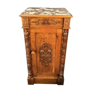 19th Century Heavily Carved Oak Petite Cabinet with Marble Top
