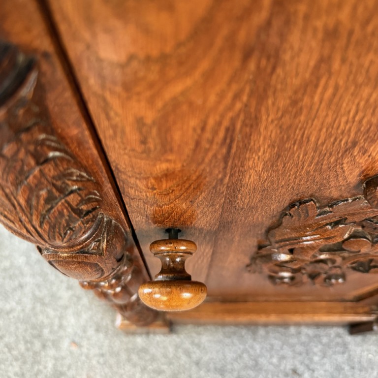 19th Century Heavily Carved Oak Petite Cabinet with Marble Top 19th Century Heavily Carved Oak Petite Cabinet with Marble Top